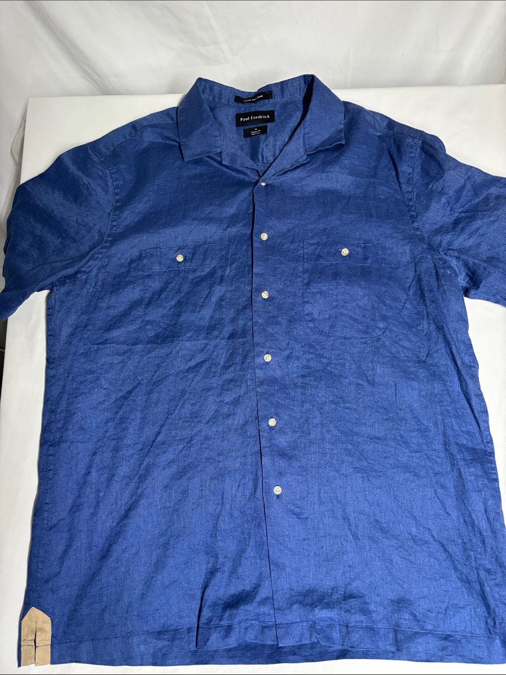 Paul Fredrick Men’s XL 100% Pure Linen Blue Camp Shirt Classic Fit